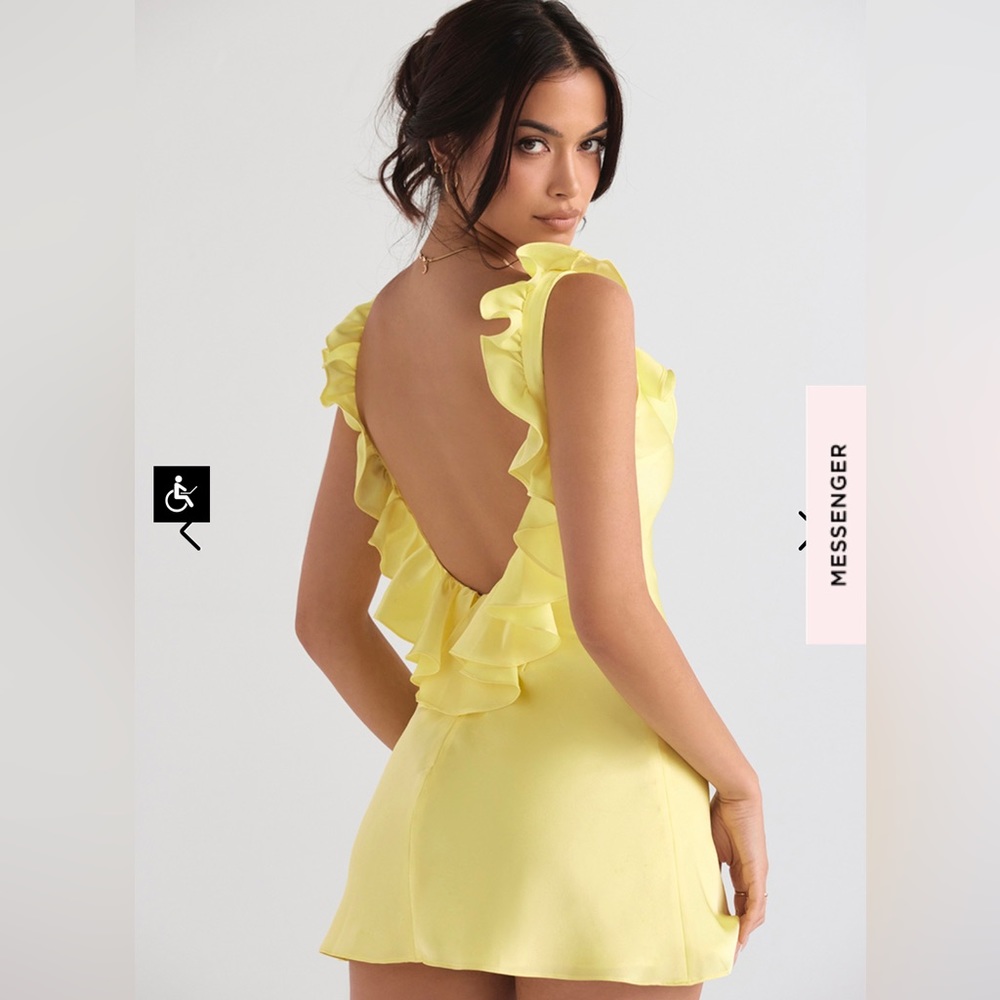 house of cb yellow open back dress, perf for hoco or sadir
